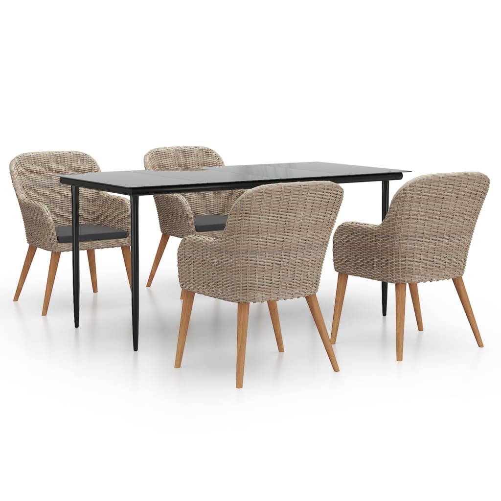 Set da Pranzo da Giardino 5 pz con Cuscini Marrone