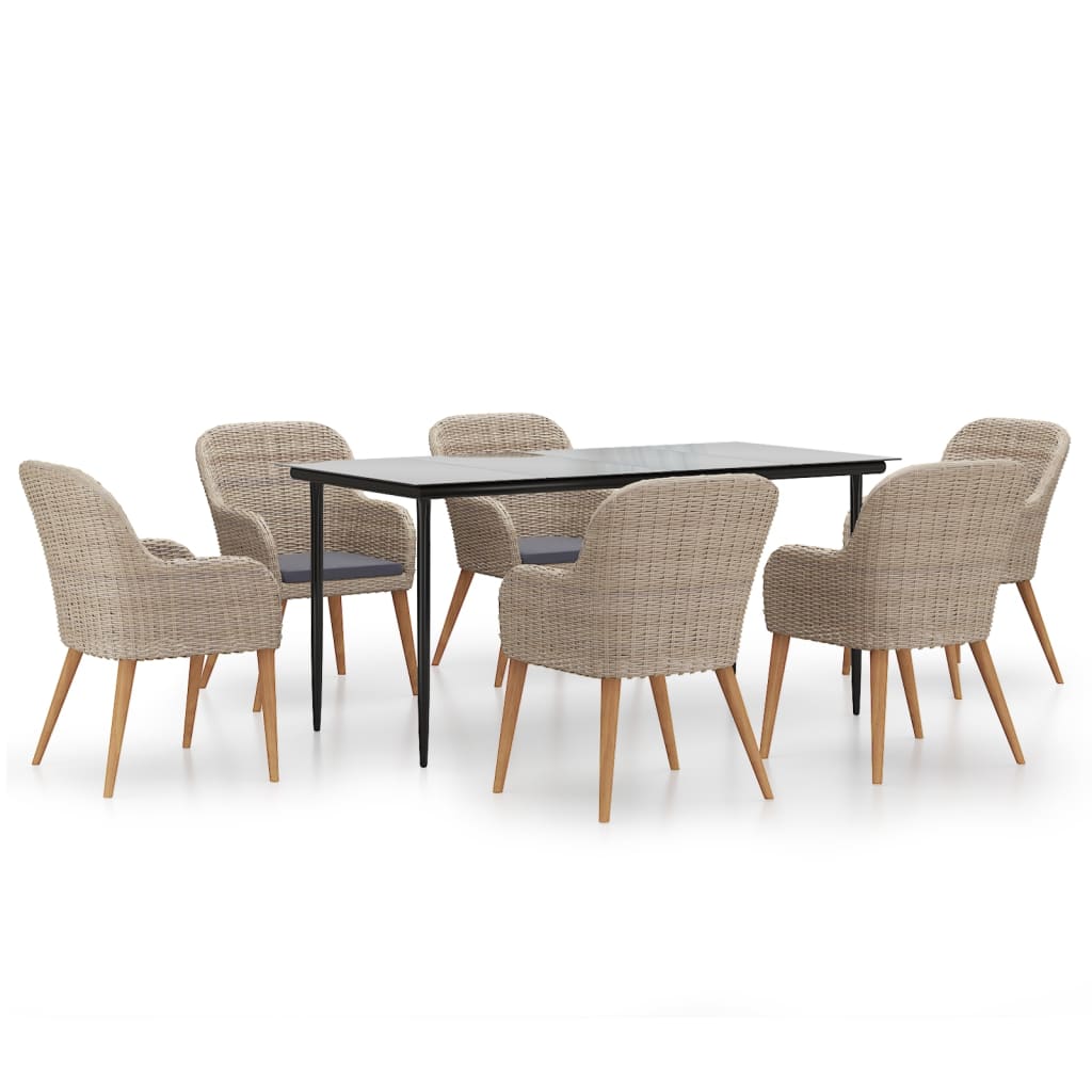 Set da Pranzo da Giardino 7 pz con Cuscini Marrone