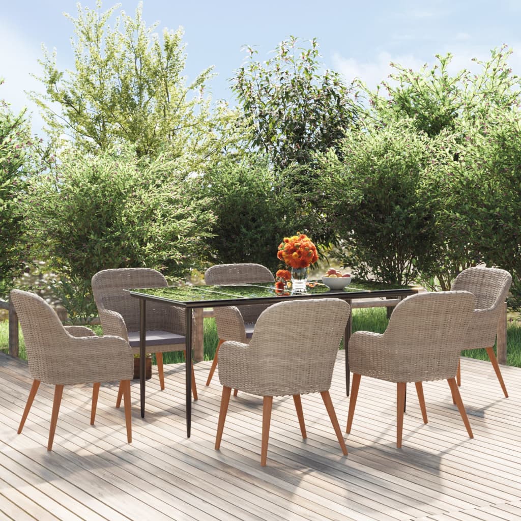 Set da Pranzo da Giardino 7 pz con Cuscini Marrone