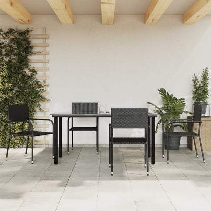 Set da Pranzo da Giardino 5 pz Nero in Polyrattan
