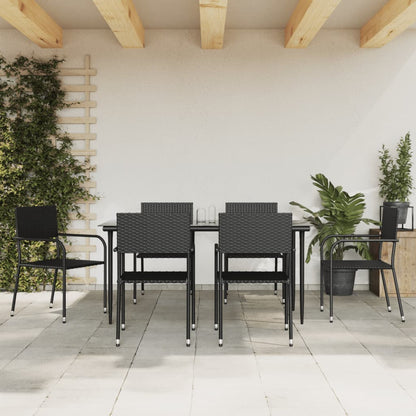 Set da Pranzo da Giardino 7 pz Nero in Polyrattan