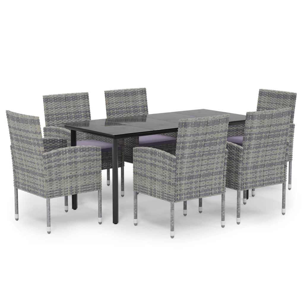 Set da Pranzo da Giardino 7 pz Antracite con Cuscini Polyrattan