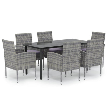 Set da Pranzo da Giardino 7 pz Antracite con Cuscini Polyrattan