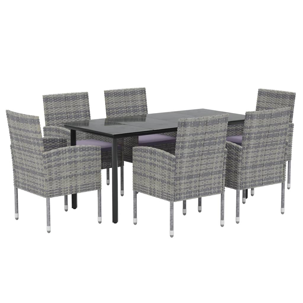 Set da Pranzo da Giardino 7 pz Antracite con Cuscini Polyrattan