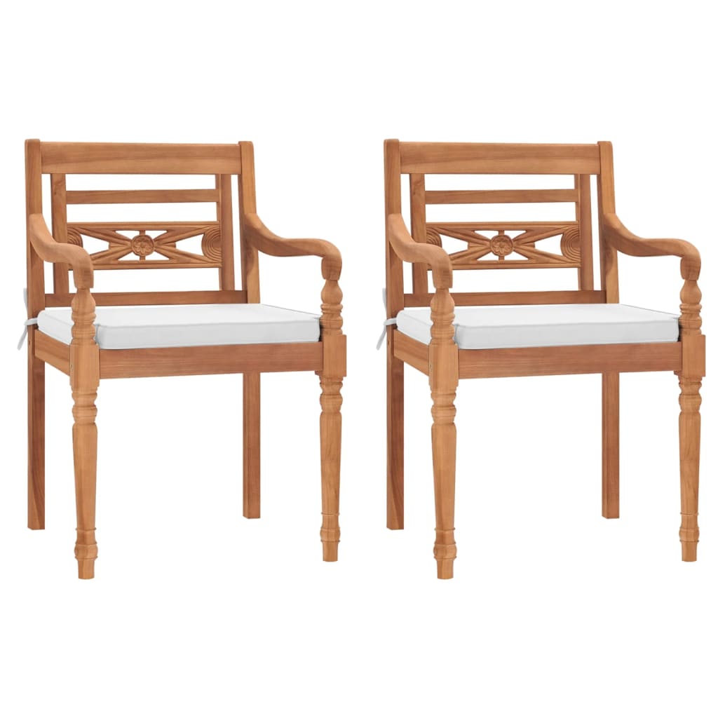Set Pranzo da Giardino 3pz con Cuscini Bianchi Massello di Teak