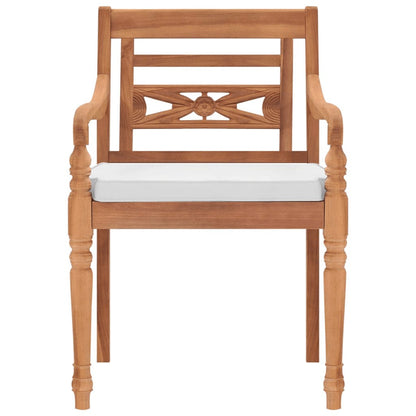 Set Pranzo da Giardino 5pz con Cuscini Bianchi Massello di Teak