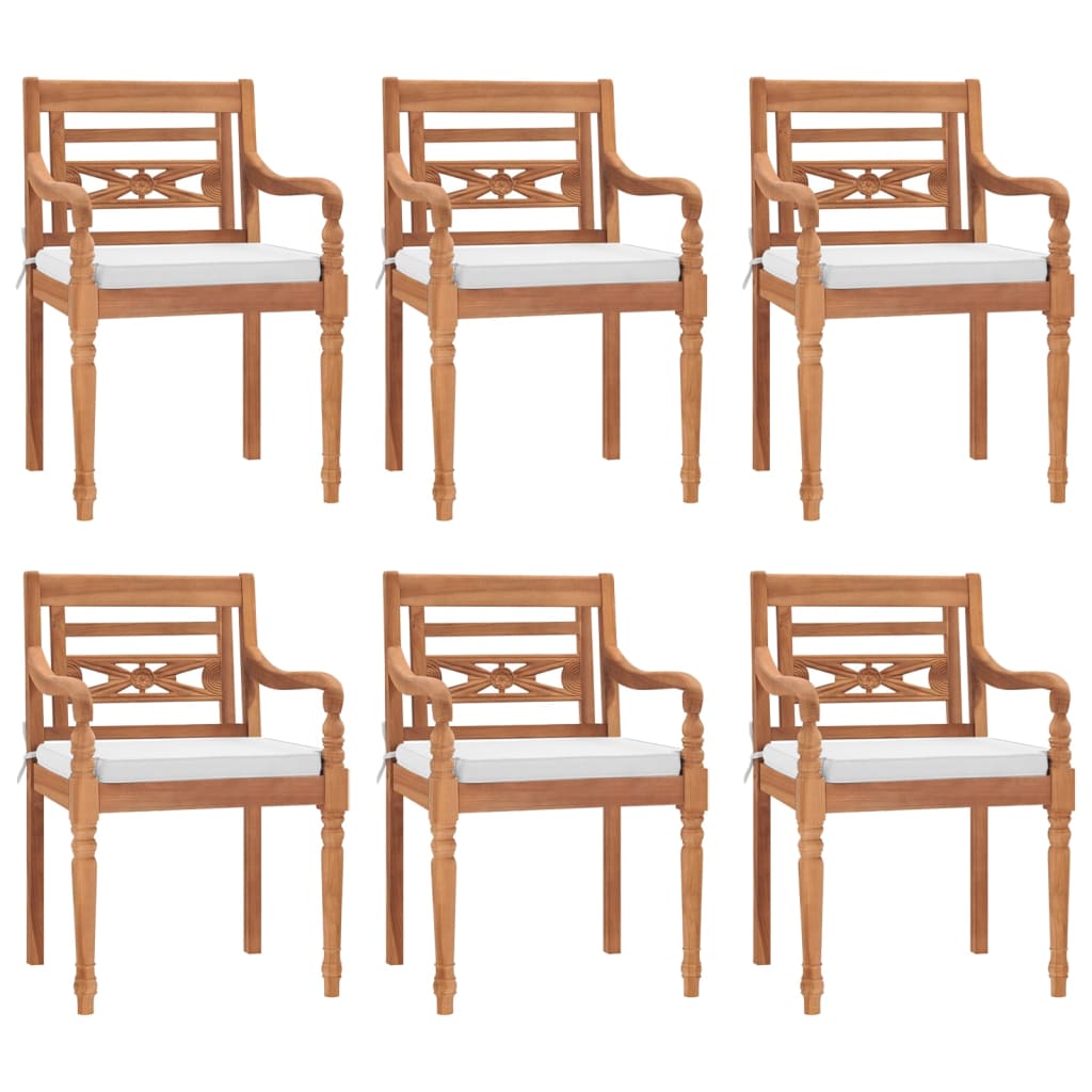 Set Pranzo Giardino 7pz con Cuscini Bianchi Legno Massello Teak