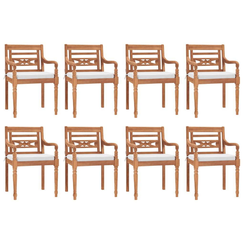 Set Pranzo Giardino 9pz con Cuscini Bianchi Legno Massello Teak