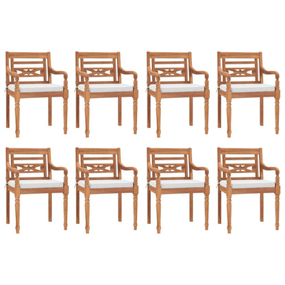 Set Pranzo Giardino 9pz con Cuscini Bianchi Legno Massello Teak