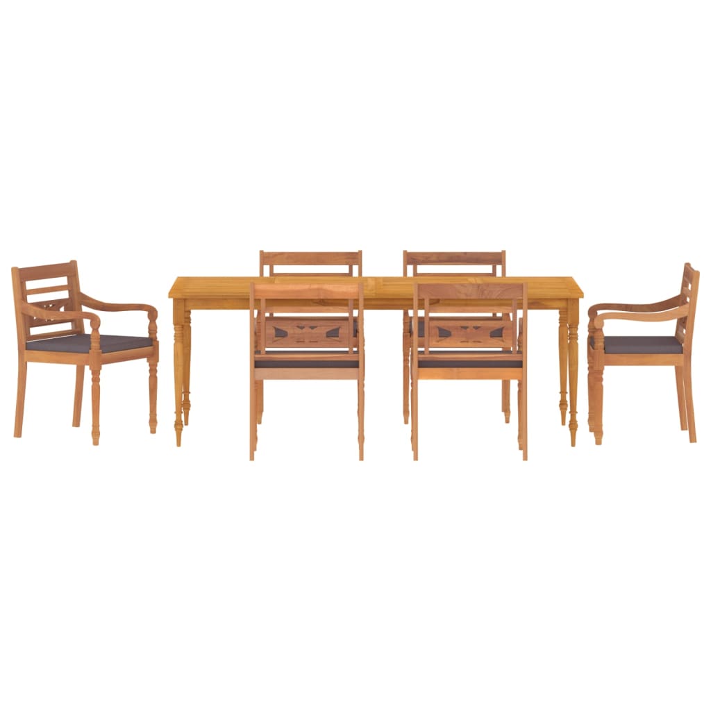 Set Pranzo Giardino 7pz con Cuscini Grigio Scuro Massello Teak