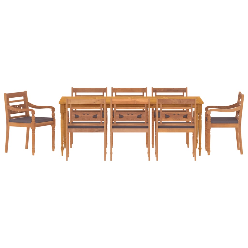 Set Pranzo Giardino 9pz con Cuscini Grigio Scuro Massello Teak