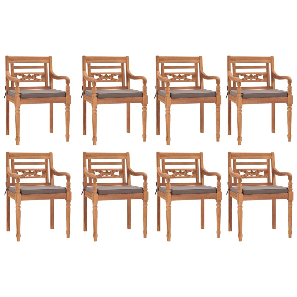 Set Pranzo Giardino 9pz con Cuscini Grigio Scuro Massello Teak
