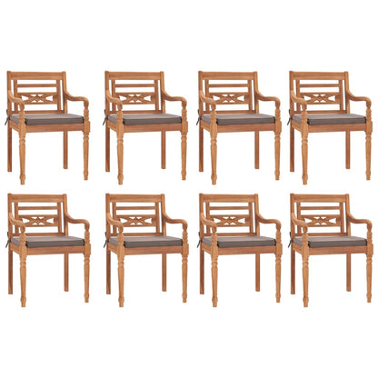 Set Pranzo Giardino 9pz con Cuscini Grigio Scuro Massello Teak