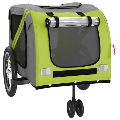 Rimorchio da Bici per Animali Verde e Grigio Oxford e Ferro