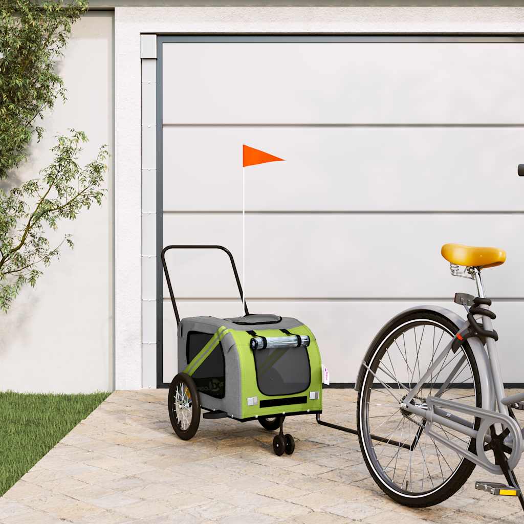 Rimorchio da Bici per Animali Verde e Grigio Oxford e Ferro