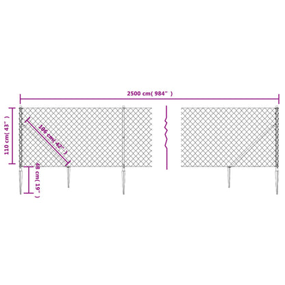 Recinzione a Rete con Picchetti Ancoraggio Antracite 1,1x25 m