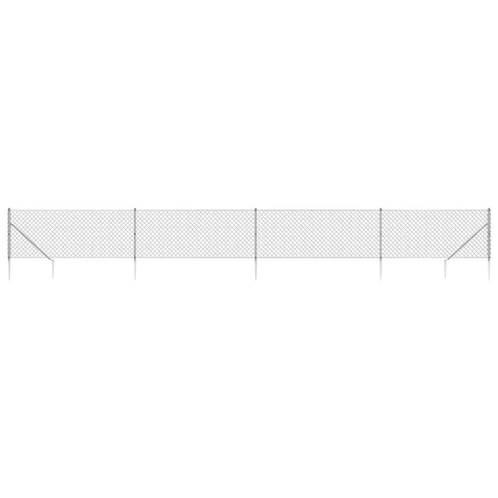 Recinzione a Rete con Picchetti Ancoraggio Argento 0,8x10 m