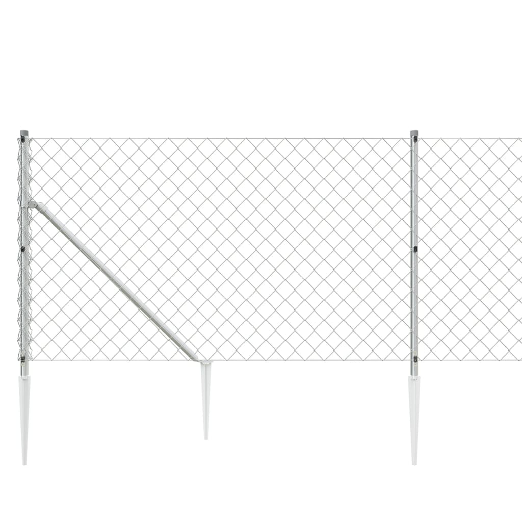 Recinzione a Rete con Picchetti Ancoraggio Argento 0,8x10 m