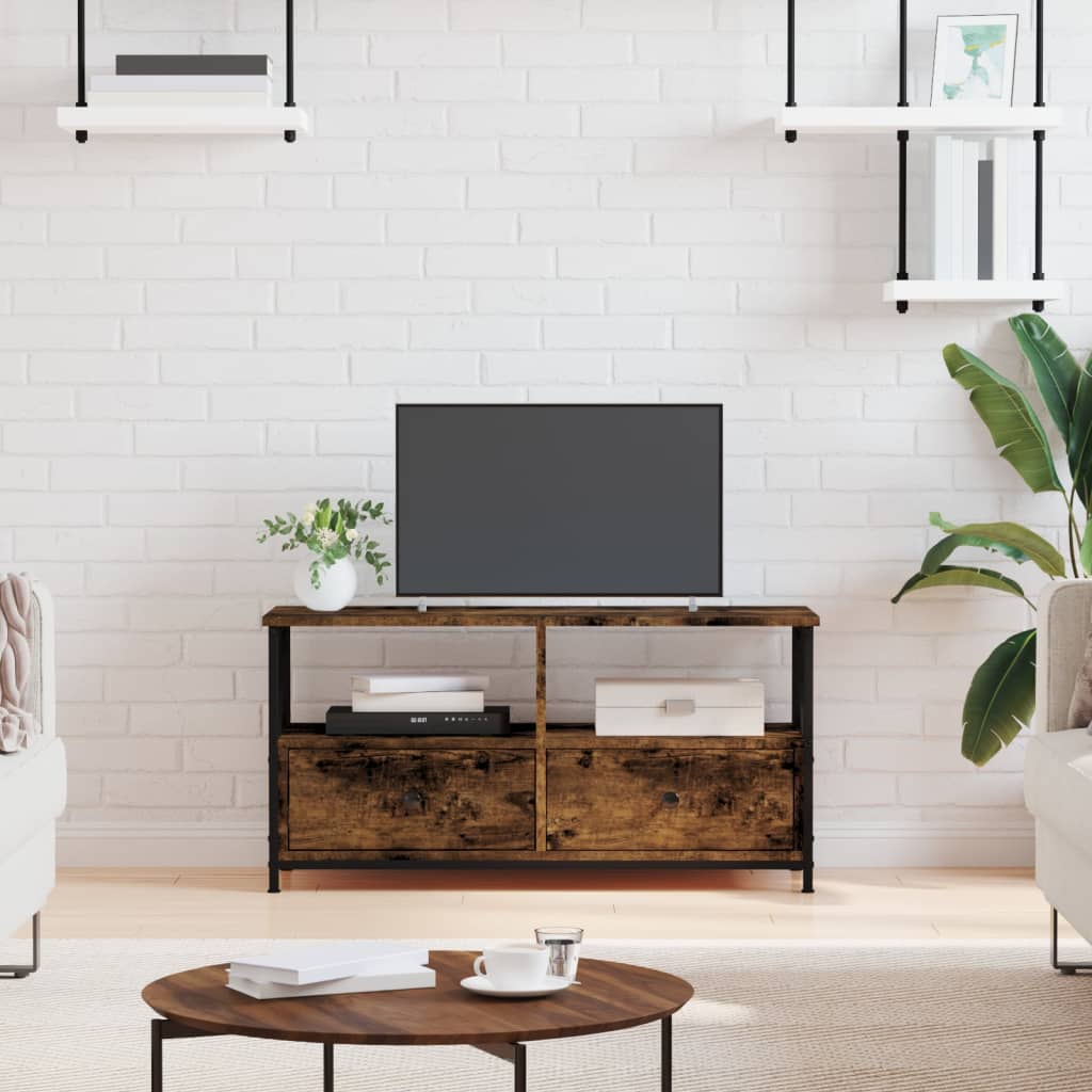 Mobile TV Rovere Fumo 90x33x45 cm in Legno Multistrato e Ferro