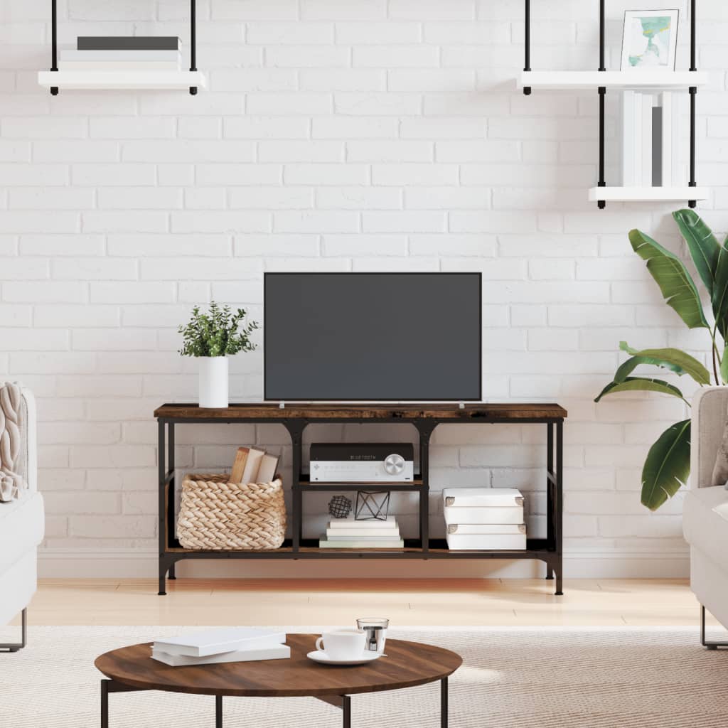 Mobile TV Rovere Fumo 100x35x45 cm in Legno Multistrato e Ferro