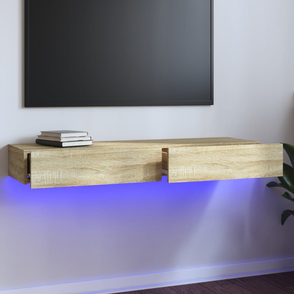 Mobile Porta TV con Luci LED Rovere Sonoma 120x35x15,5 cm