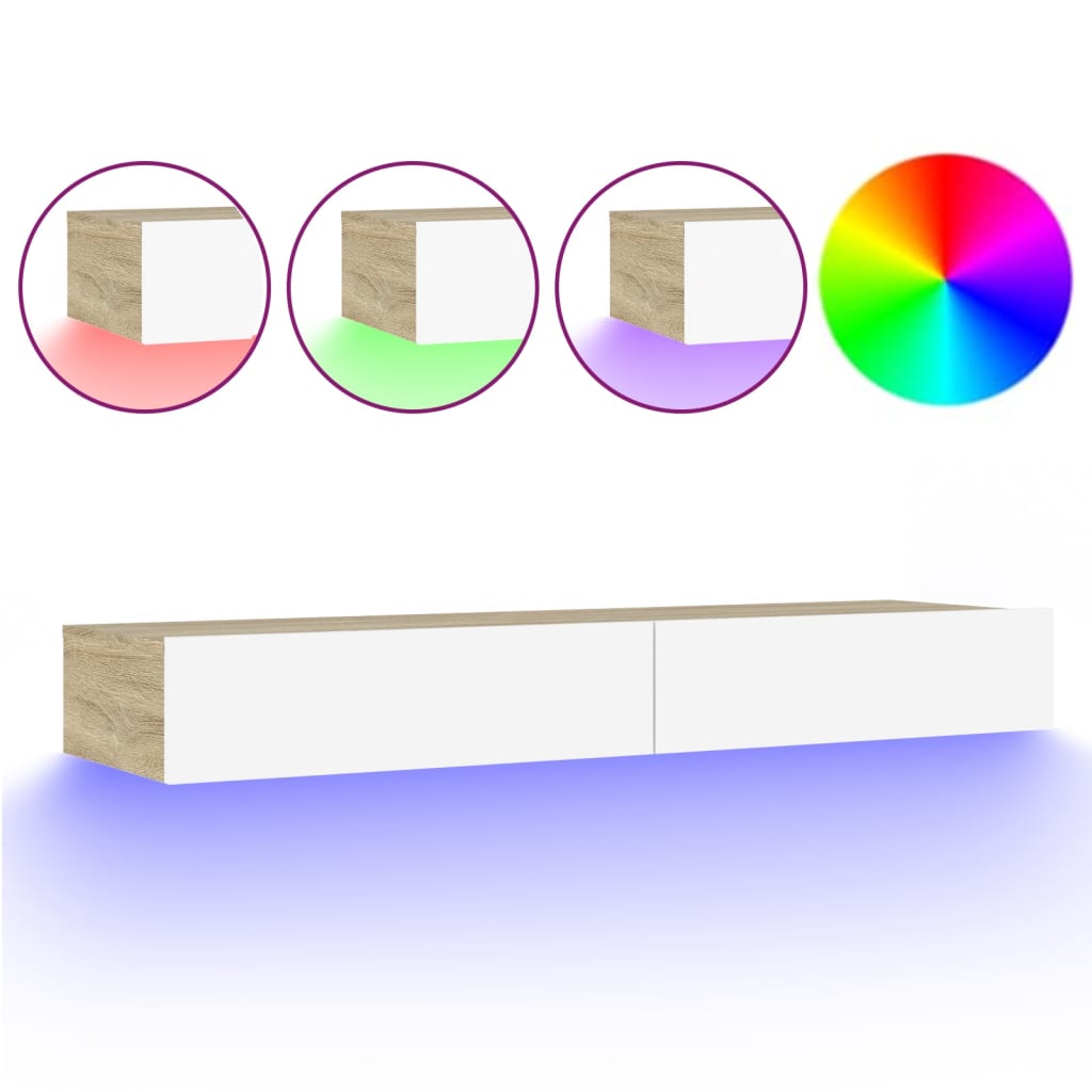 Mobile TV con Luci LED Bianco e Rovere Sonoma 120x35x15,5 cm