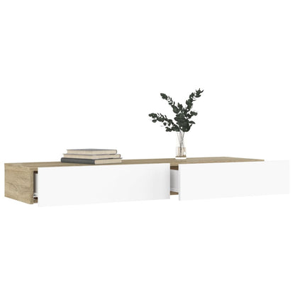 Mobile TV con Luci LED Bianco e Rovere Sonoma 120x35x15,5 cm