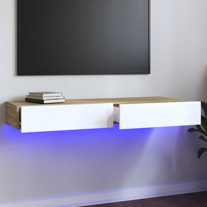Mobile TV con Luci LED Bianco e Rovere Sonoma 120x35x15,5 cm
