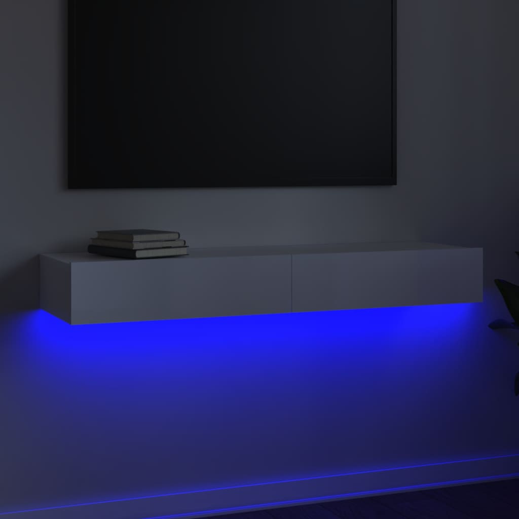 Mobile Porta TV con Luci LED Bianco Lucido 120x35x15,5 cm