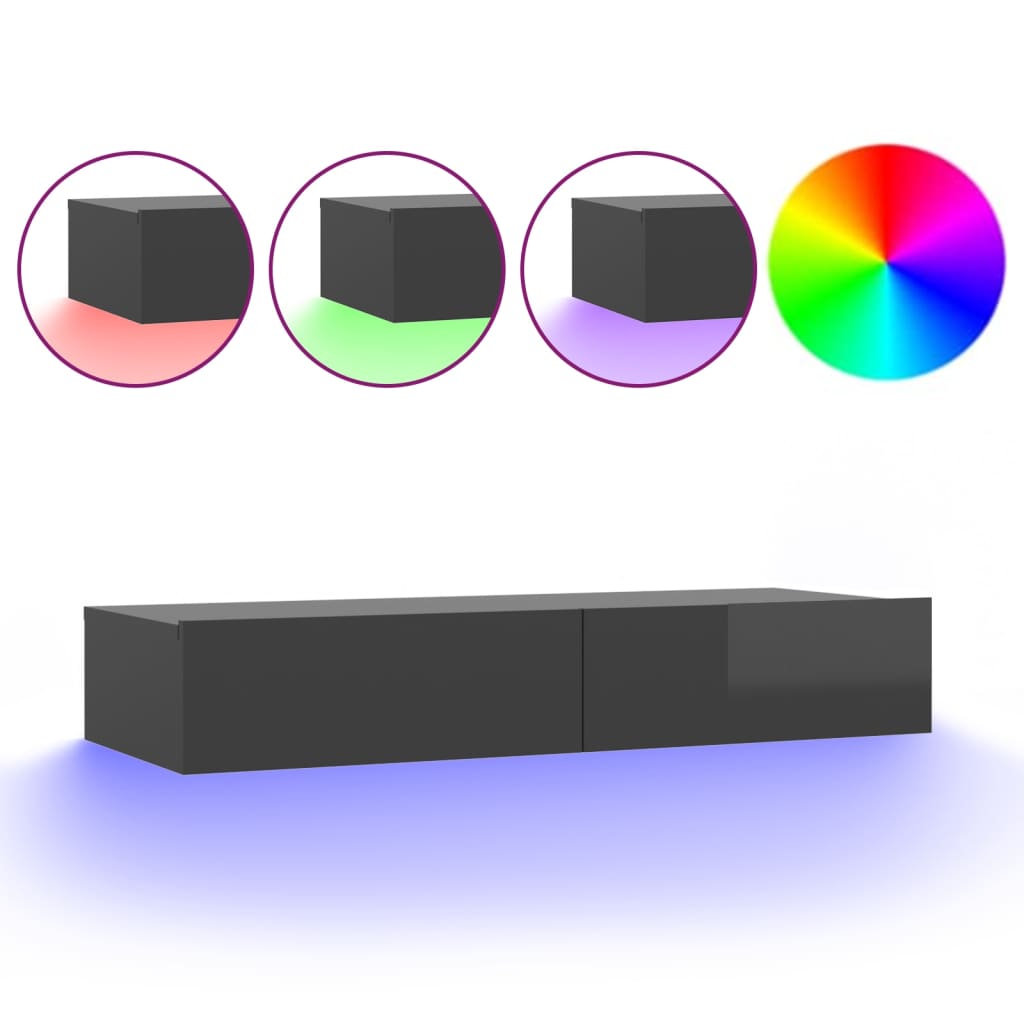 Mobile Porta TV con Luci LED Grigio Lucido 90x35x15,5 cm