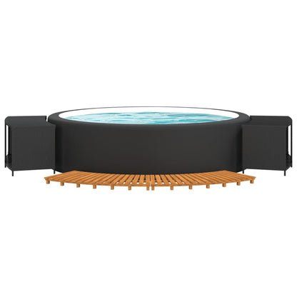 Bordo per Spa Nero in Polyrattan e Legno Massello di Acacia