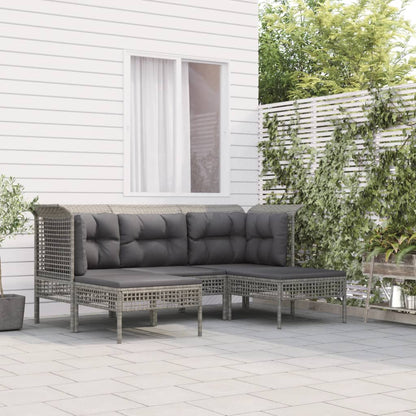 Set Divani da Giardino 5 pz con Cuscini in Polyrattan Grigio