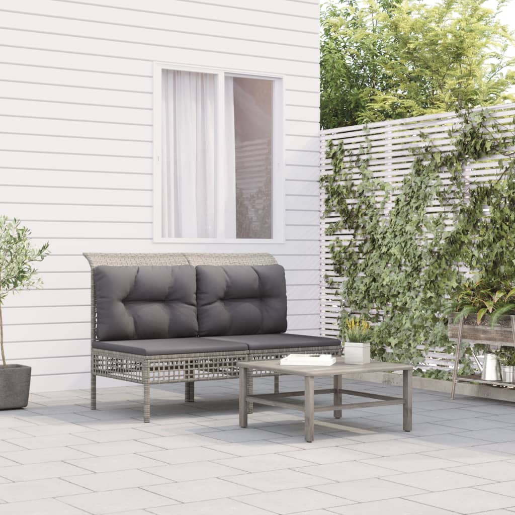 Divani Centrali da Giardino con Cuscini 2pz Polyrattan Grigio