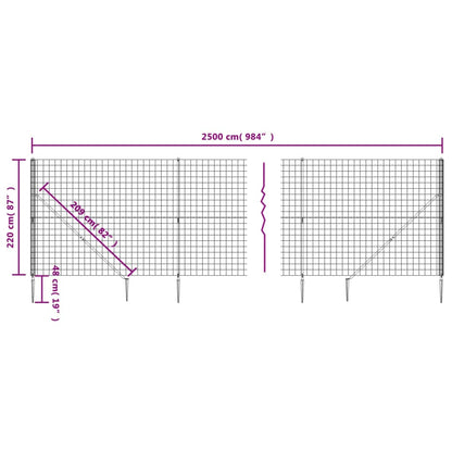 Recinzione Metallica con Picchetti Ancoraggio Verde 2,2x25 m