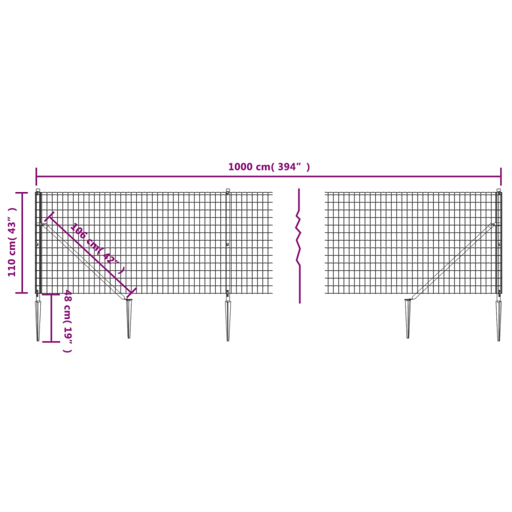 Recinzione Metallica con Picchetti Ancoraggio Antracite 1,1x10m