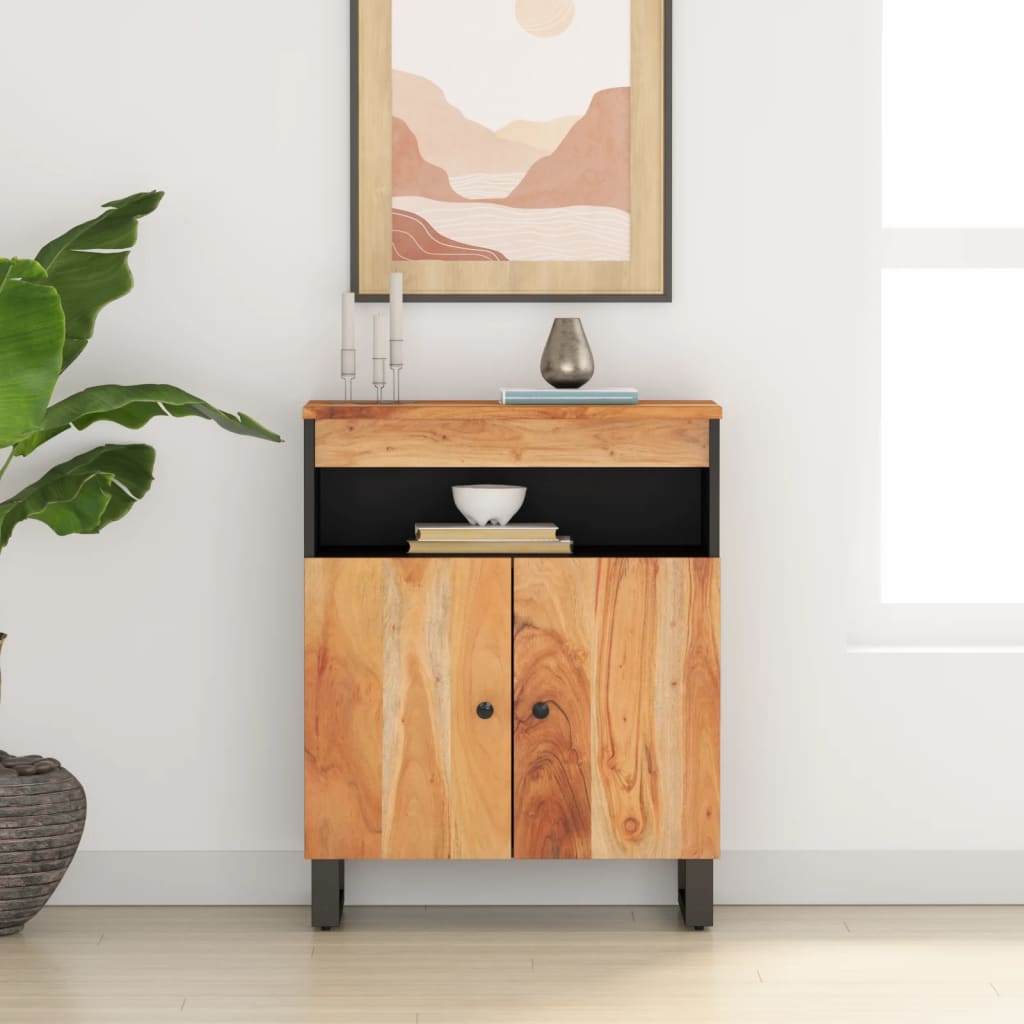 Credenza con 2 Ante 60x33x75 cm in Legno Massello di Acacia