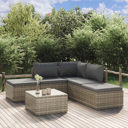 Set Divani da Giardino 6 pz con Cuscini in Polyrattan Grigio