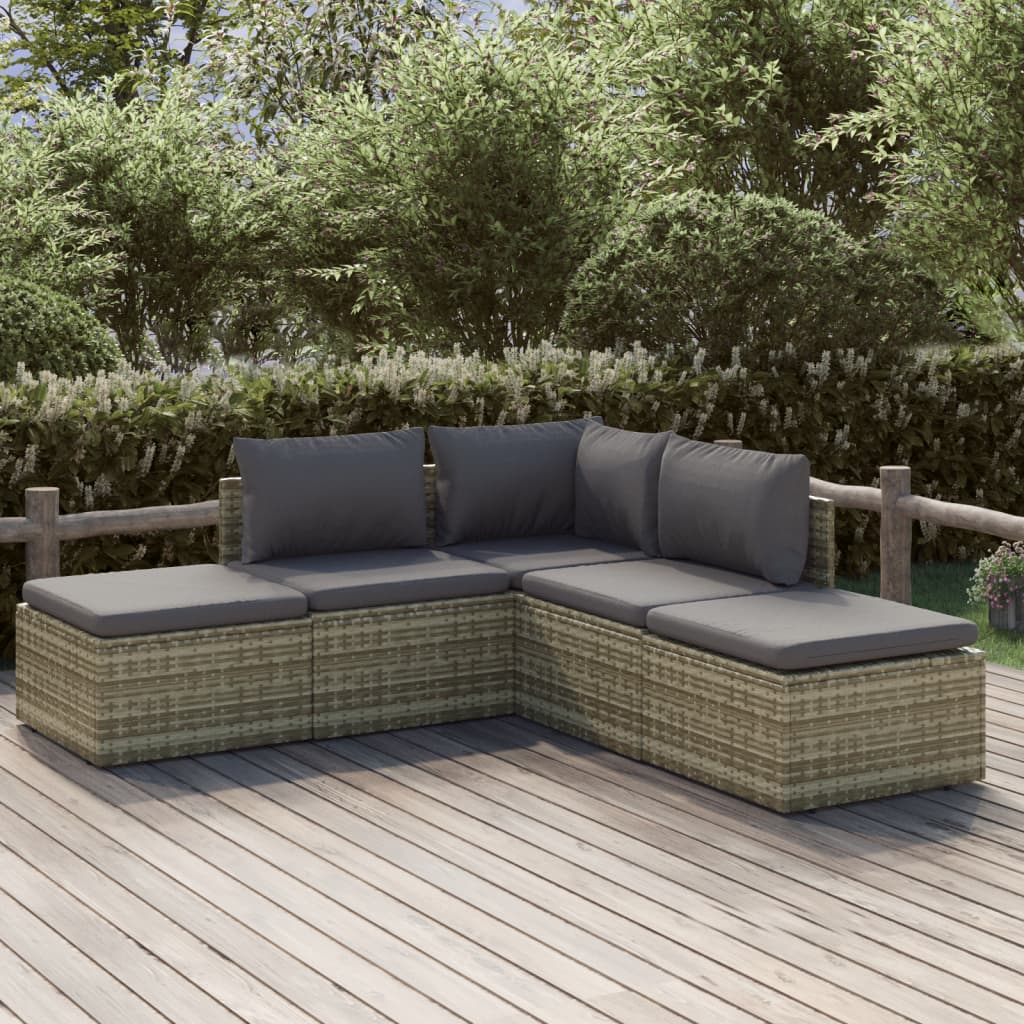 Set Divani da Giardino 5 pz con Cuscini in Polyrattan Grigio