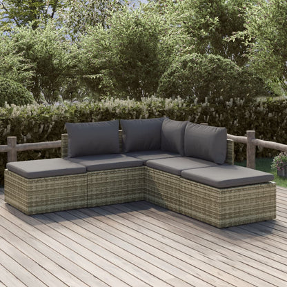 Set Divani da Giardino 5 pz con Cuscini in Polyrattan Grigio