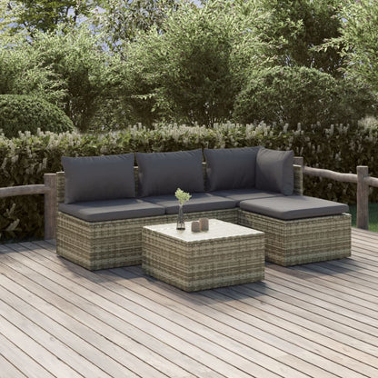 Set Divani da Giardino 5 pz con Cuscini in Polyrattan Grigio