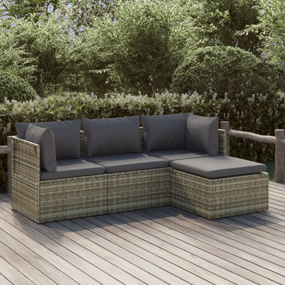 Set Divani da Giardino 4 pz con Cuscini in Polyrattan Grigio