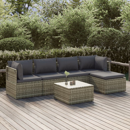 Set Divani da Giardino 6 pz con Cuscini in Polyrattan Grigio