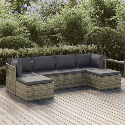 Set Divani da Giardino 6 pz con Cuscini in Polyrattan Grigio