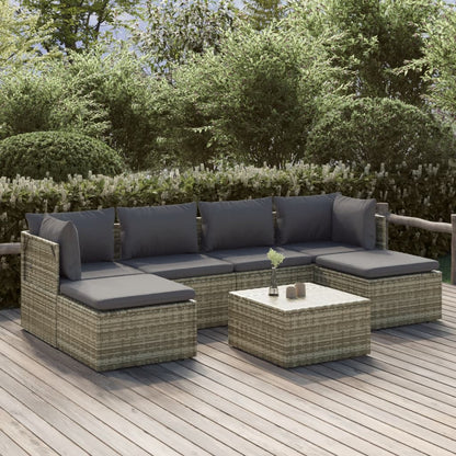 Set Divani da Giardino 7 pz con Cuscini in Polyrattan Grigio