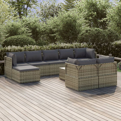 Set Divani da Giardino 10 pz con Cuscini in Polyrattan Grigio