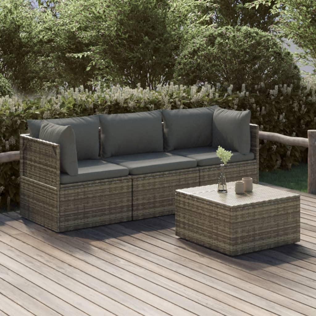 Set Divani da Giardino 4 pz con Cuscini in Polyrattan Grigio