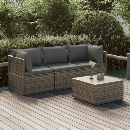 Set Divani da Giardino 4 pz con Cuscini in Polyrattan Grigio