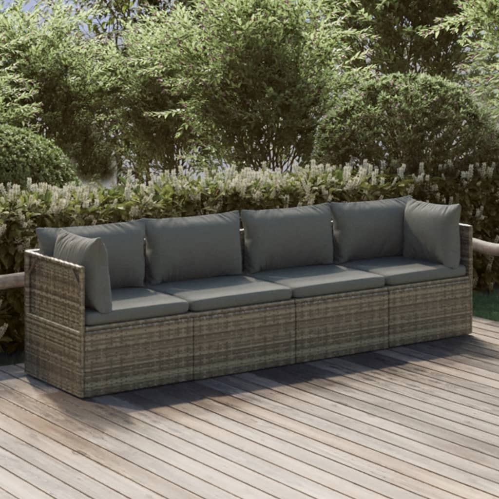 Set Divani da Giardino 4 pz con Cuscini in Polyrattan Grigio