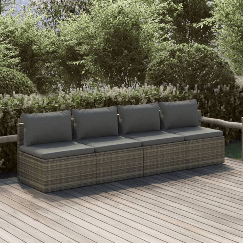 Set Divani da Giardino 4 pz con Cuscini in Polyrattan Grigio