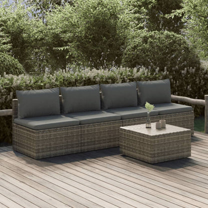 Set Divani da Giardino 5 pz con Cuscini in Polyrattan Grigio